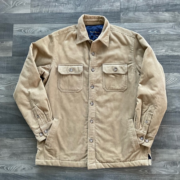 Club Room Corduroy Quilted Shacket Men’s MEDIUM Tan Khaki Shirt Jacket Button Up - Picture 2 of 11